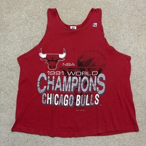 Vintage Chicago Bulls Tank Shirt Mens XL Red NBA Logo 7 1991 Champs Basketball